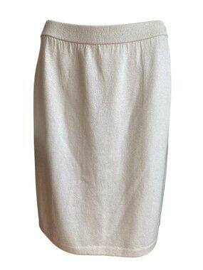 St John Collection Cream Off White Knit Skirt Santana Stretch Elastic Waist 10